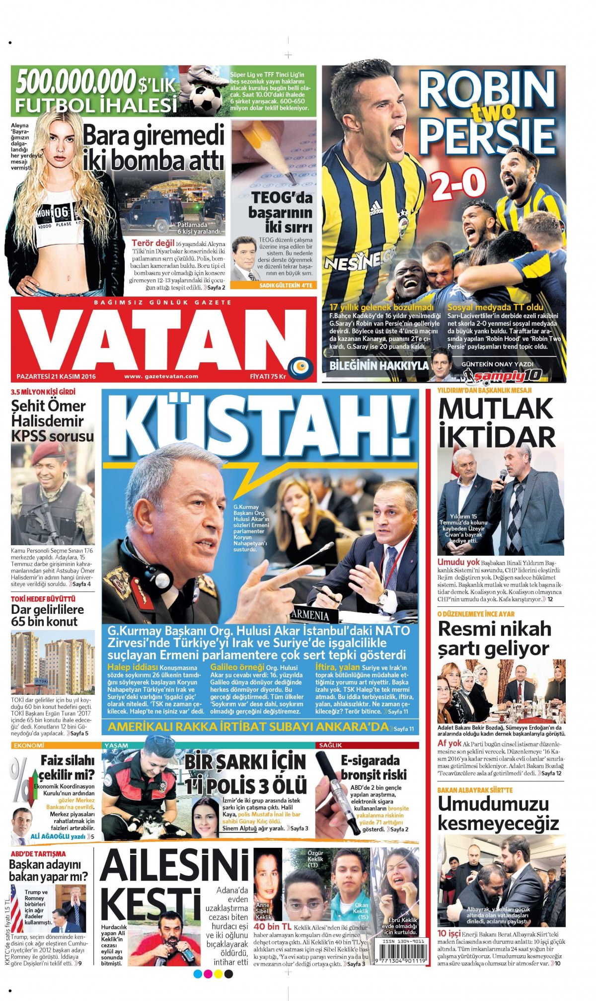 21 Kasım 2016 gazete manşetleri - 880