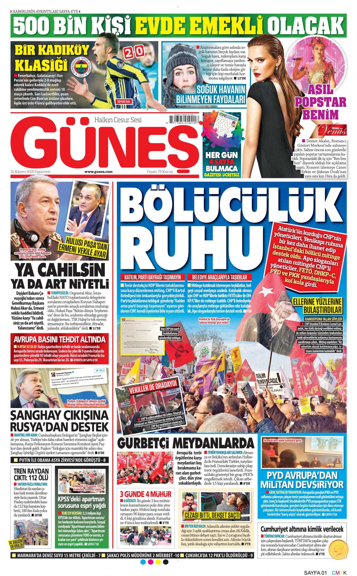 21 Kasım 2016 gazete manşetleri - 807