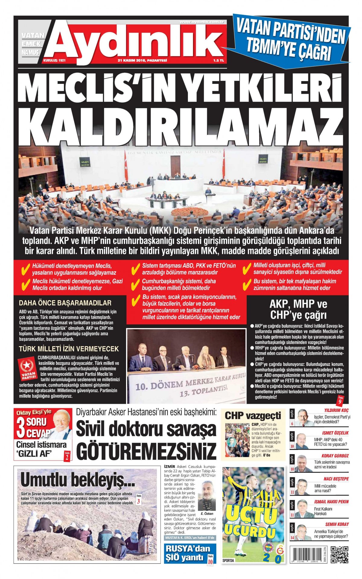 21 Kasım 2016 gazete manşetleri - 503