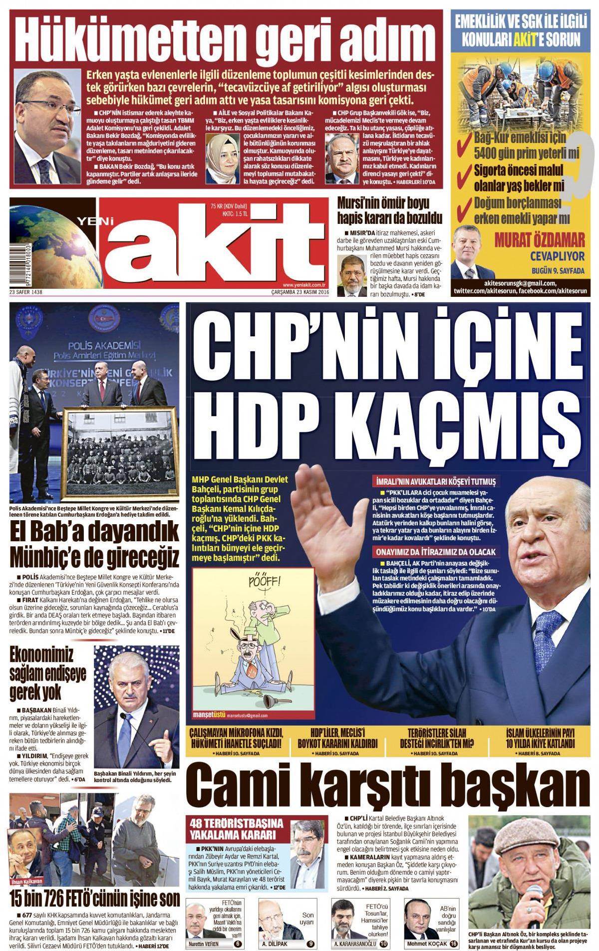 23 Kasım 2016 gazete manşetleri - 728