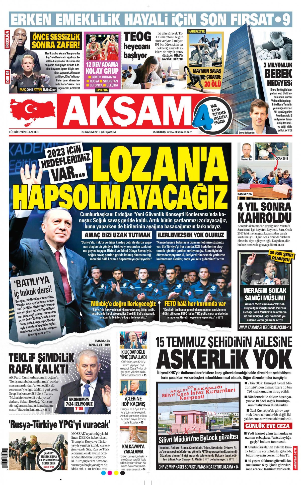 23 Kasım 2016 gazete manşetleri - 627