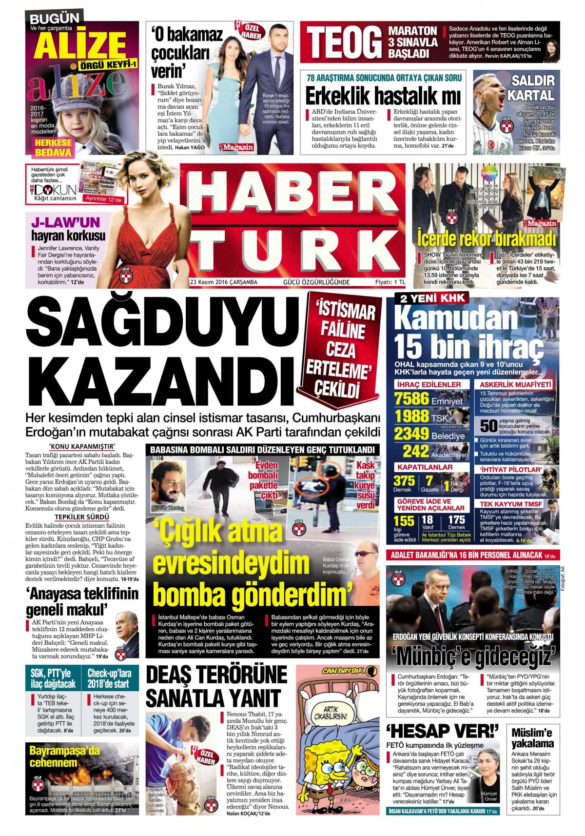 23 Kasım 2016 gazete manşetleri - 813