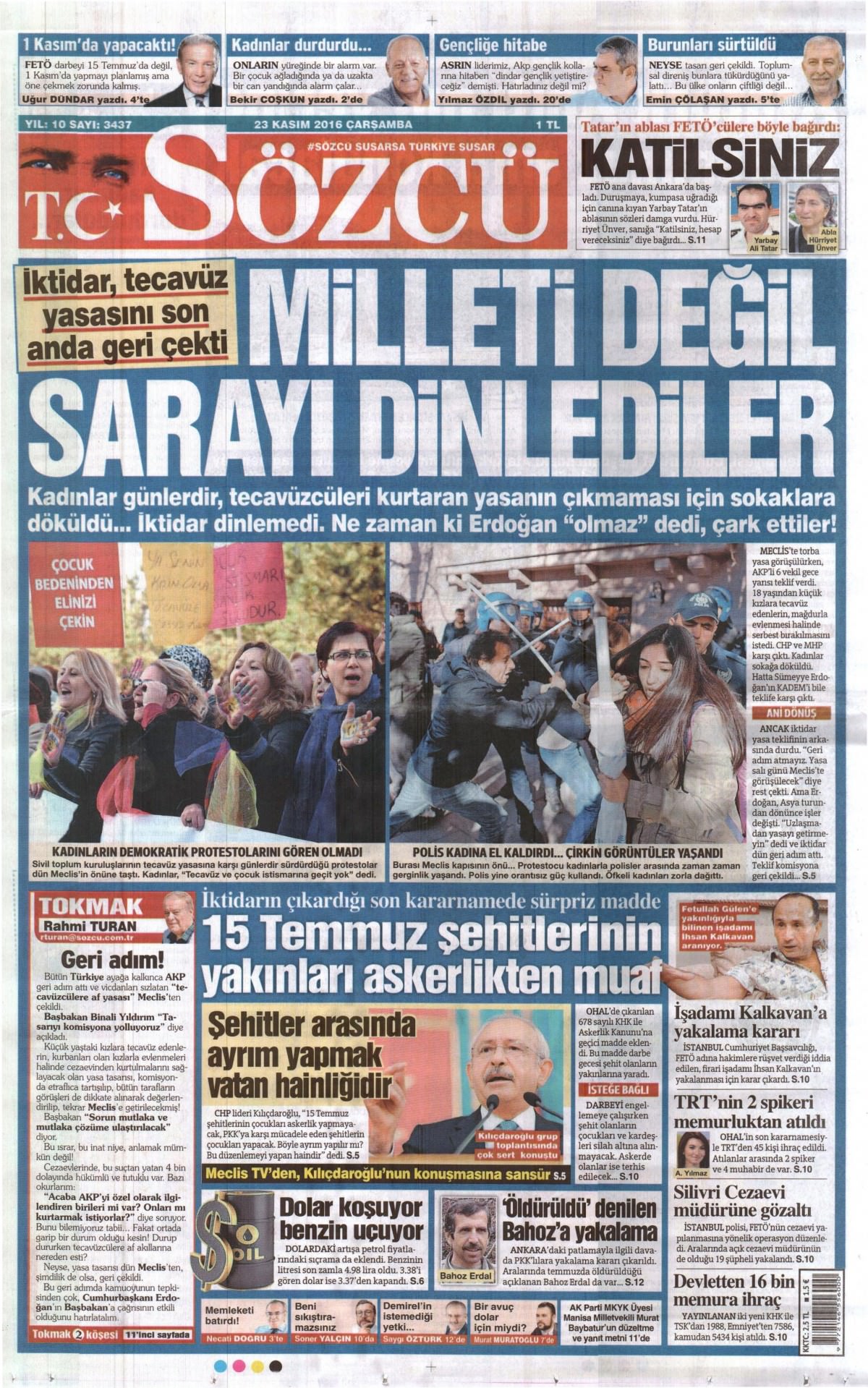 23 Kasım 2016 gazete manşetleri - 643