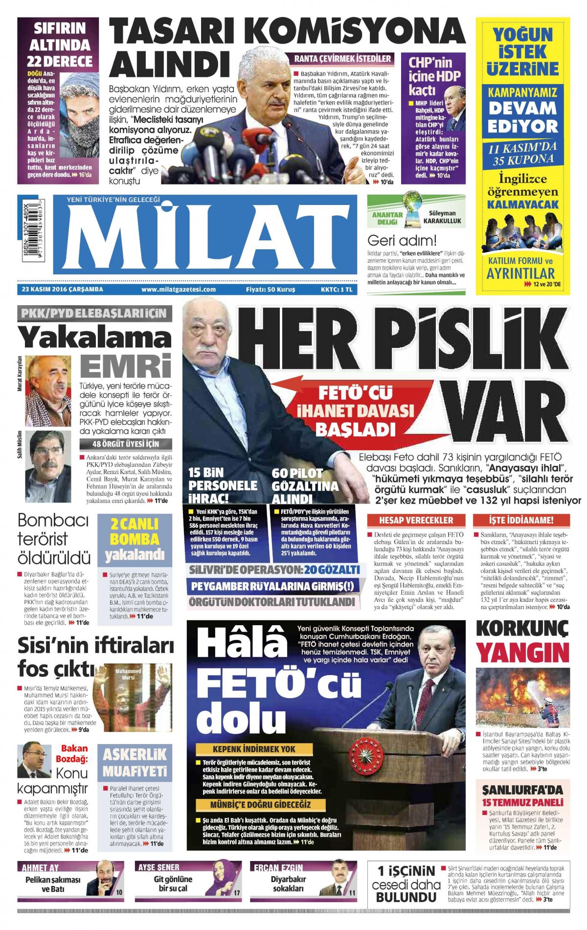 23 Kasım 2016 gazete manşetleri - 536