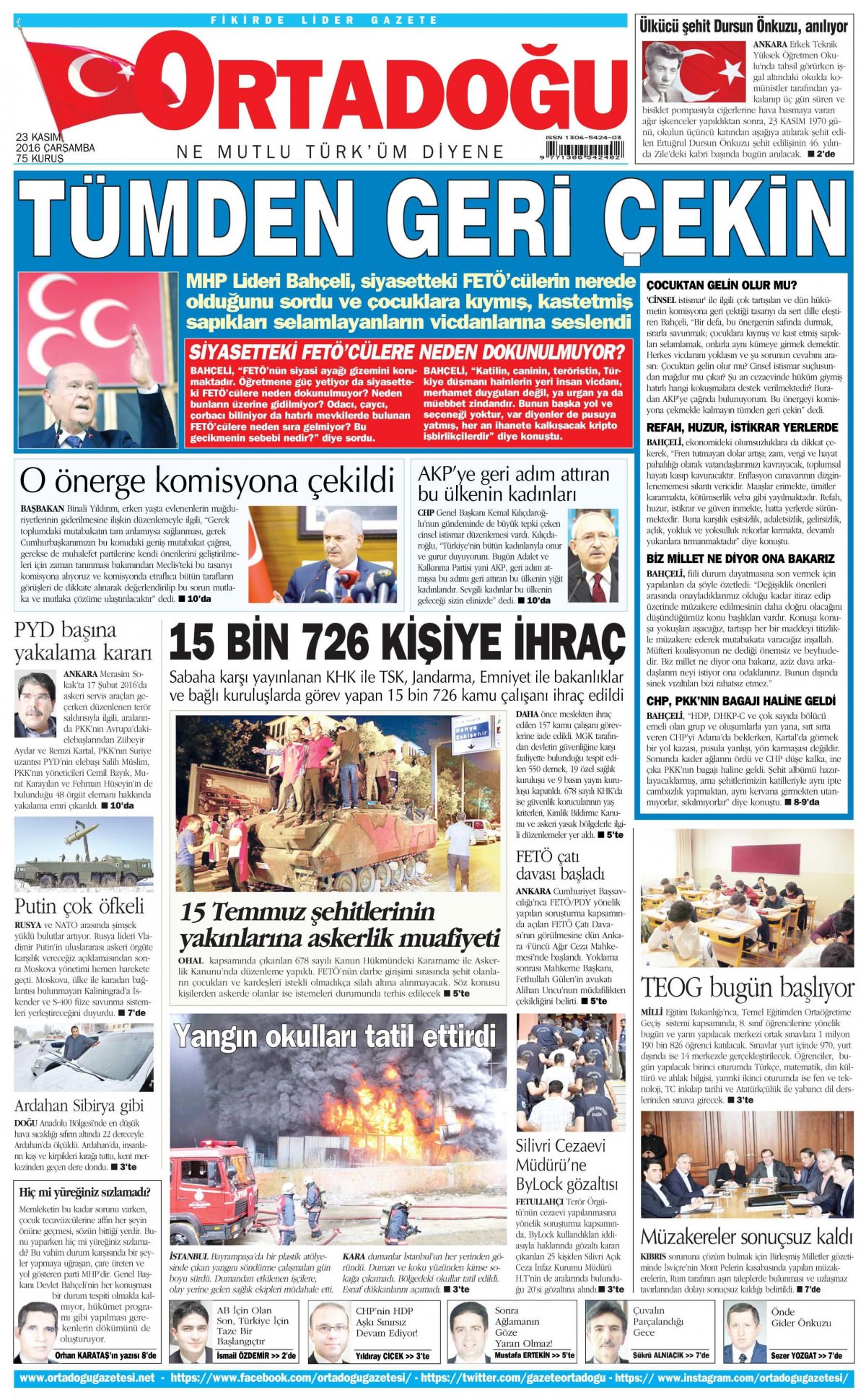 23 Kasım 2016 gazete manşetleri - 595