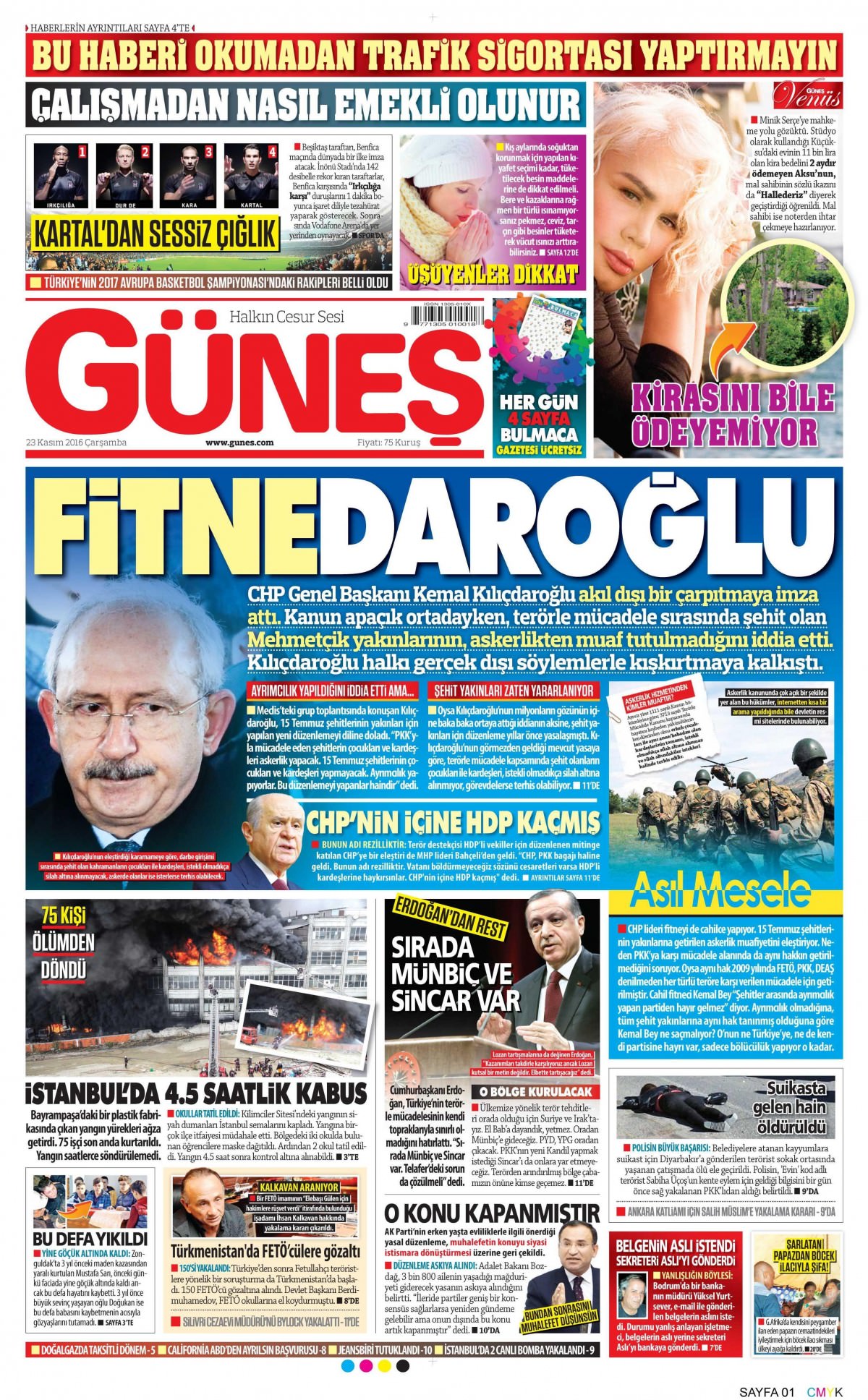 23 Kasım 2016 gazete manşetleri - 600