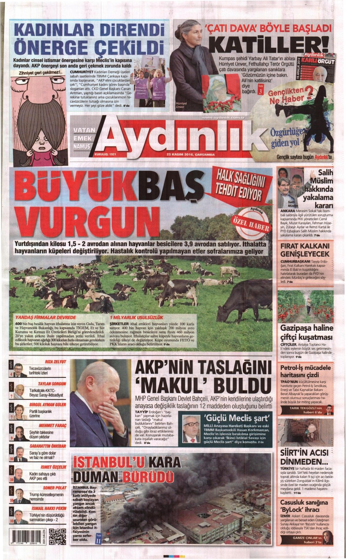 23 Kasım 2016 gazete manşetleri - 905