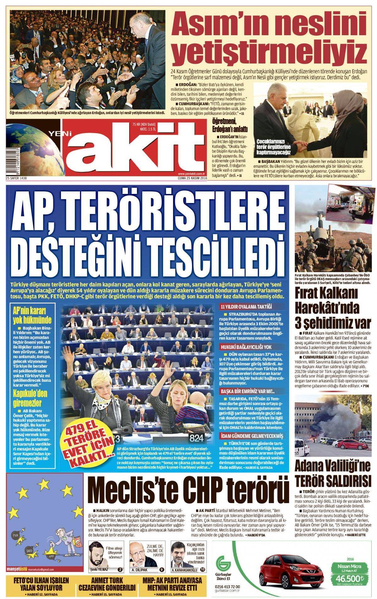 25 Kasım 2016 gazete manşetleri - 718