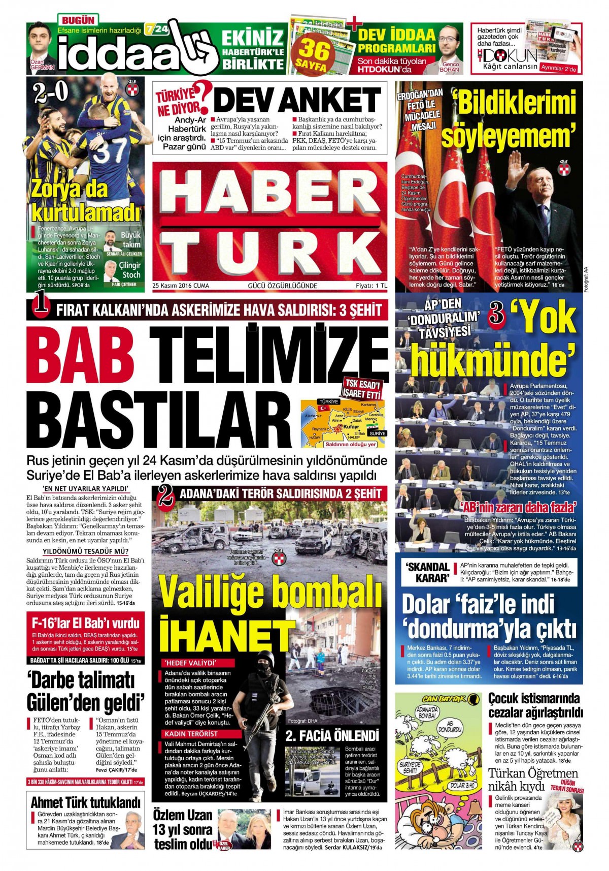25 Kasım 2016 gazete manşetleri - 880