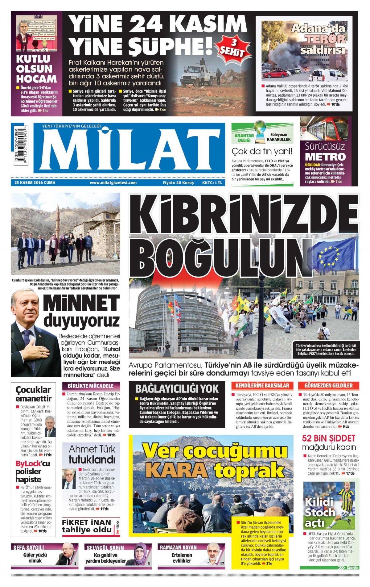 25 Kasım 2016 gazete manşetleri - 853