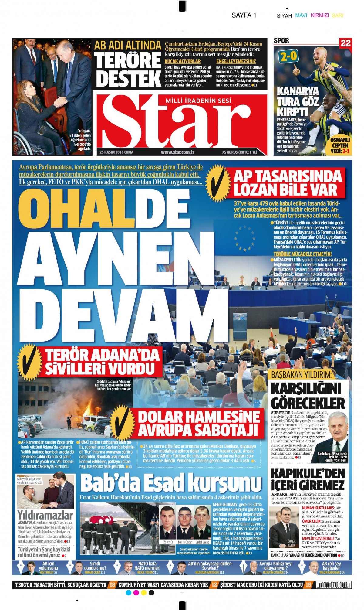 25 Kasım 2016 gazete manşetleri - 848