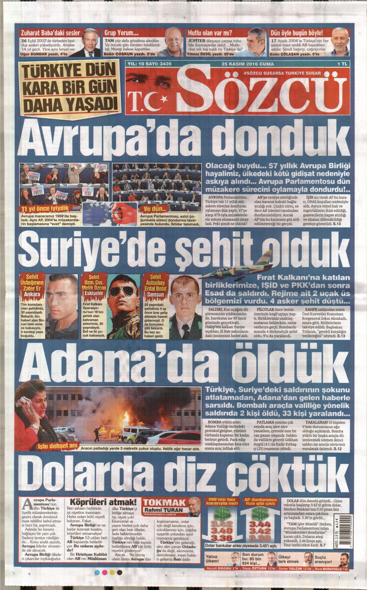 26 Kasım 2016 gazete manşetleri - 821