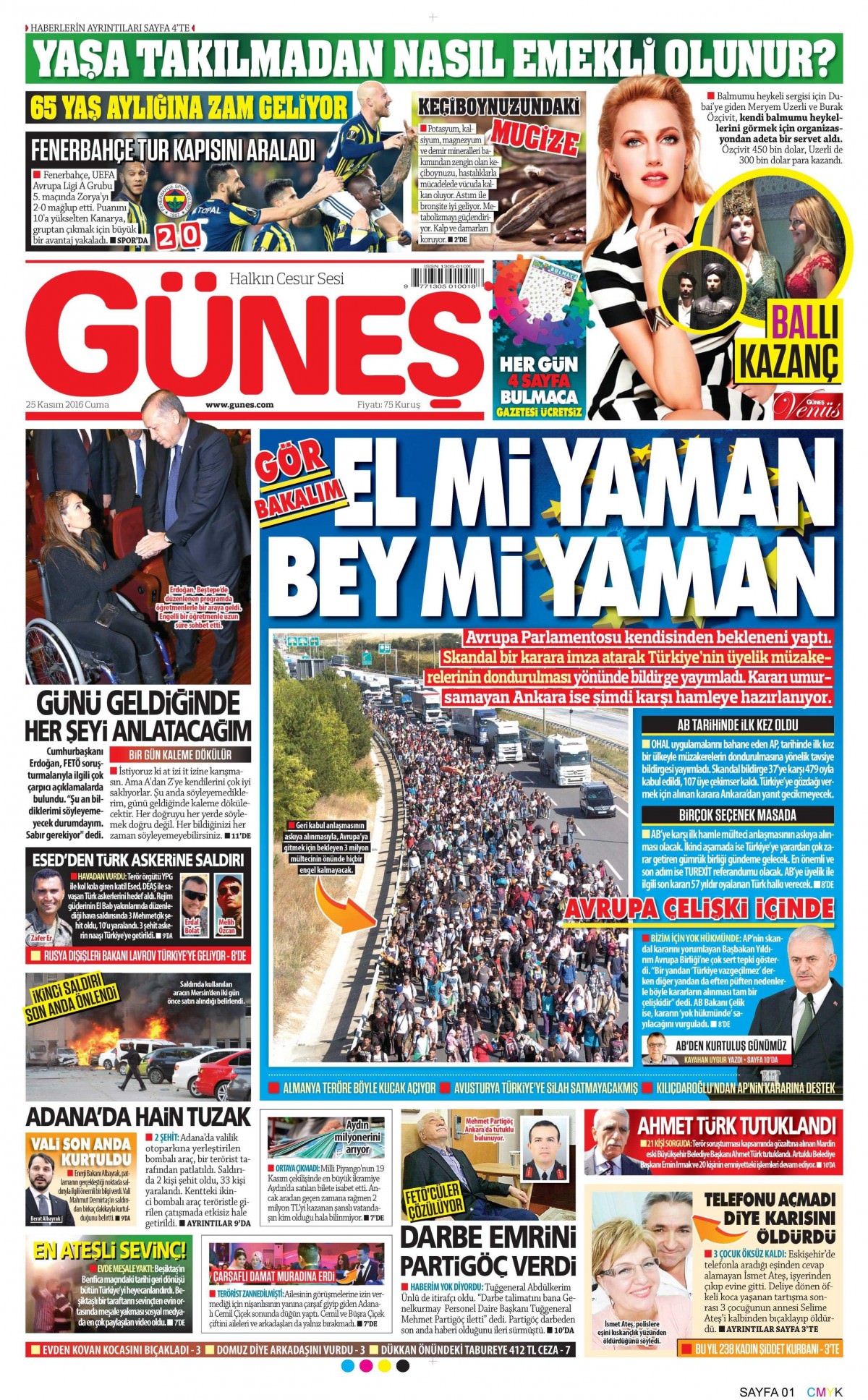 26 Kasım 2016 gazete manşetleri - 800