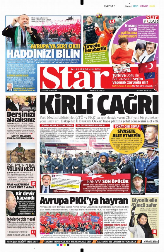 27 Kasım 2016 gazete manşetleri - 747