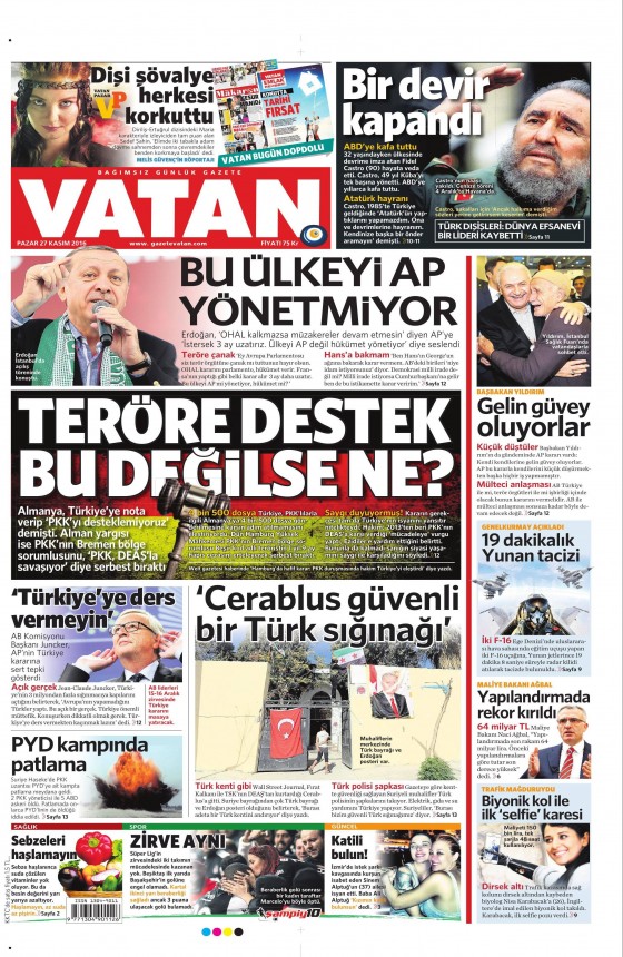 27 Kasım 2016 gazete manşetleri - 745