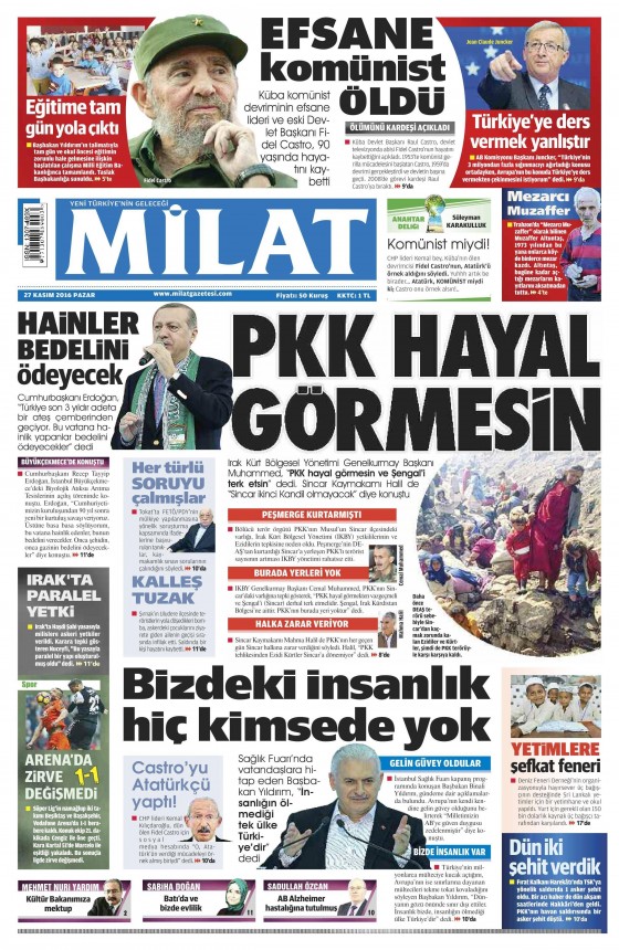 27 Kasım 2016 gazete manşetleri - 839