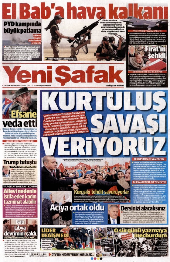 27 Kasım 2016 gazete manşetleri - 560