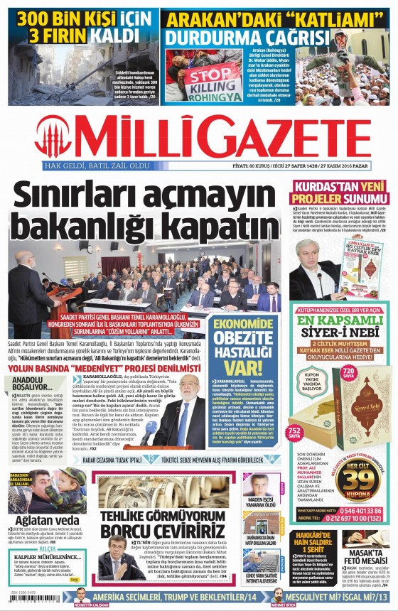 27 Kasım 2016 gazete manşetleri - 580