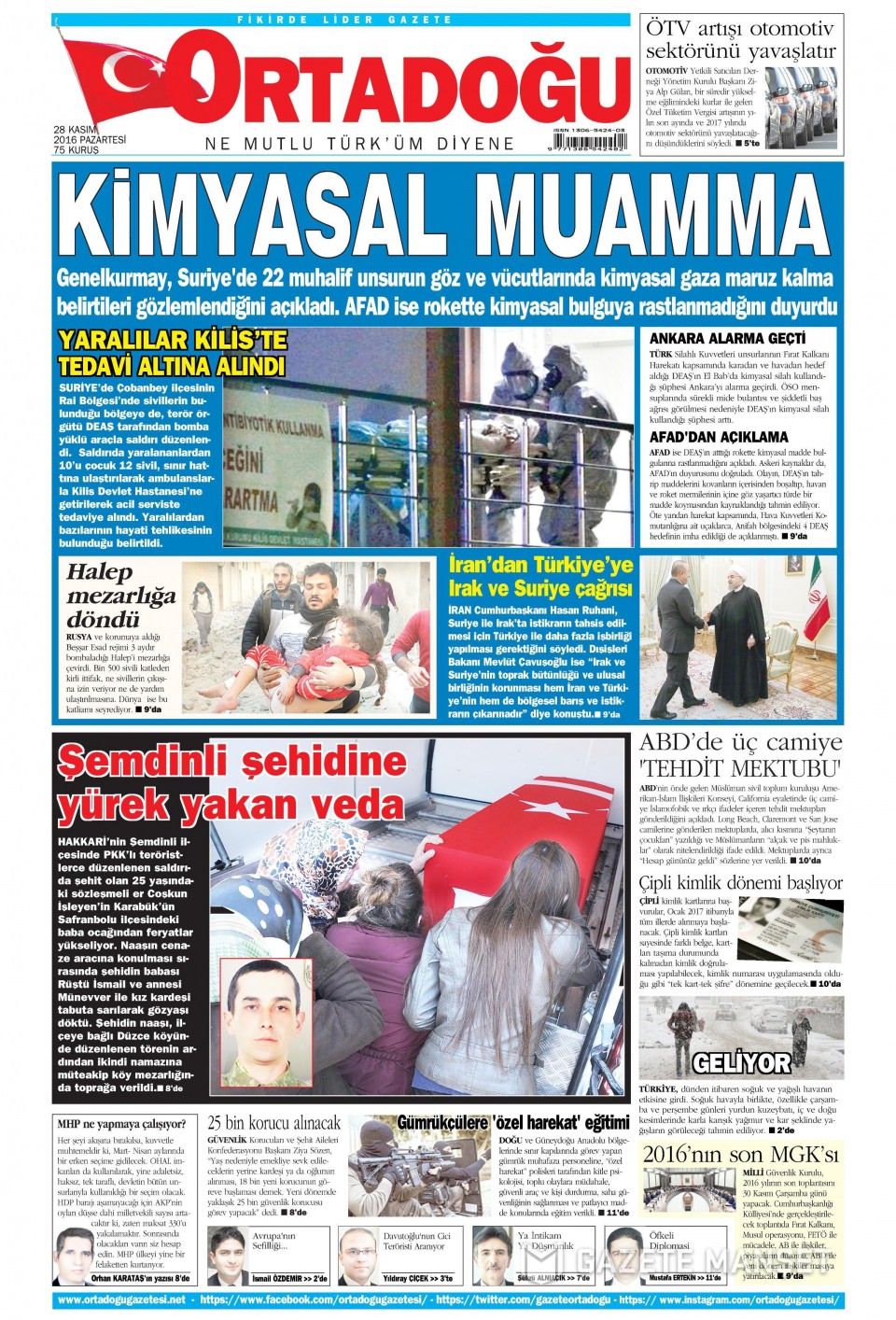 28 Kasım 2016 gazete manşetleri - 849