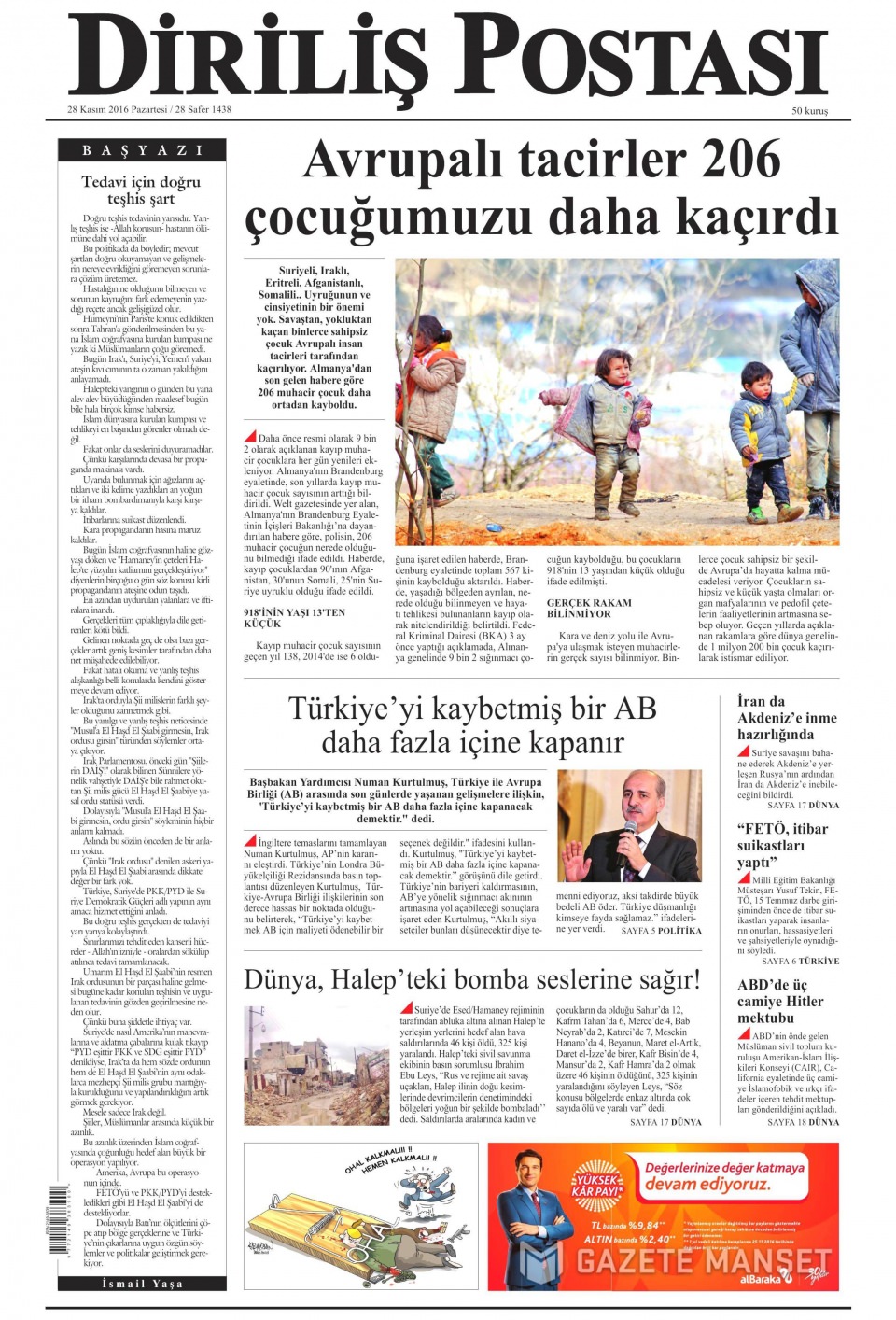 28 Kasım 2016 gazete manşetleri - 945