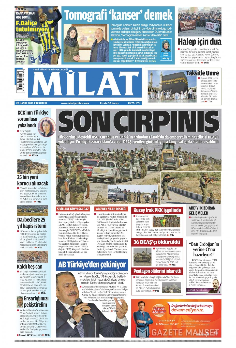 28 Kasım 2016 gazete manşetleri - 678