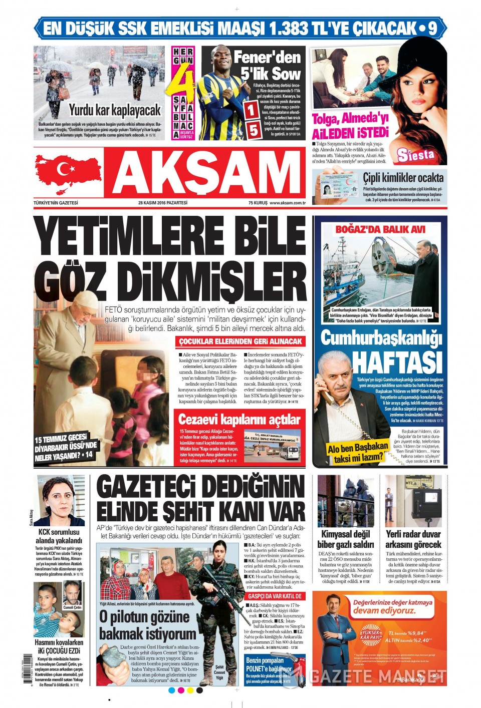 28 Kasım 2016 gazete manşetleri - 856