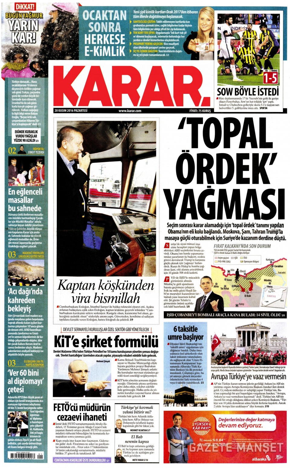 28 Kasım 2016 gazete manşetleri - 842