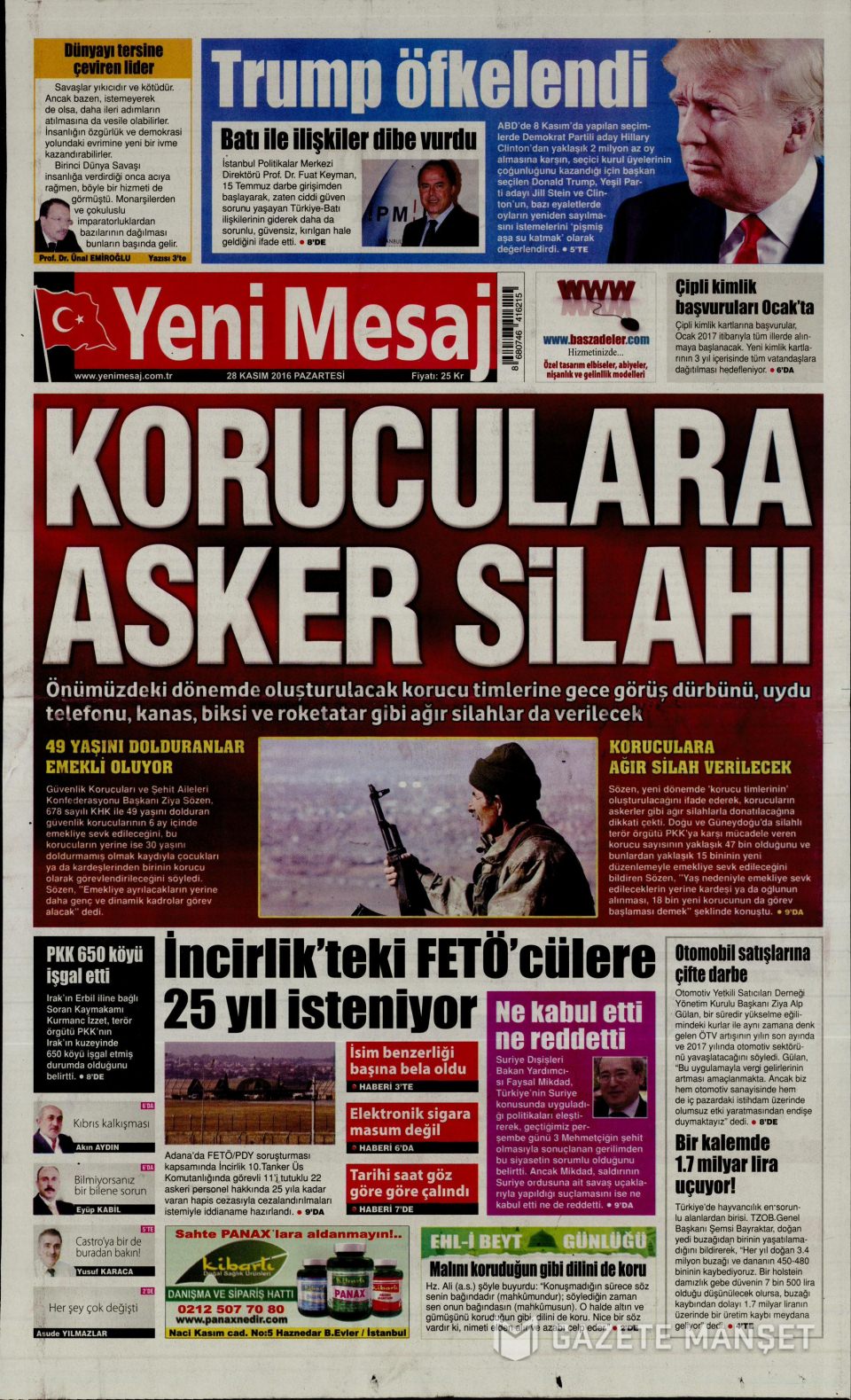 28 Kasım 2016 gazete manşetleri - 725
