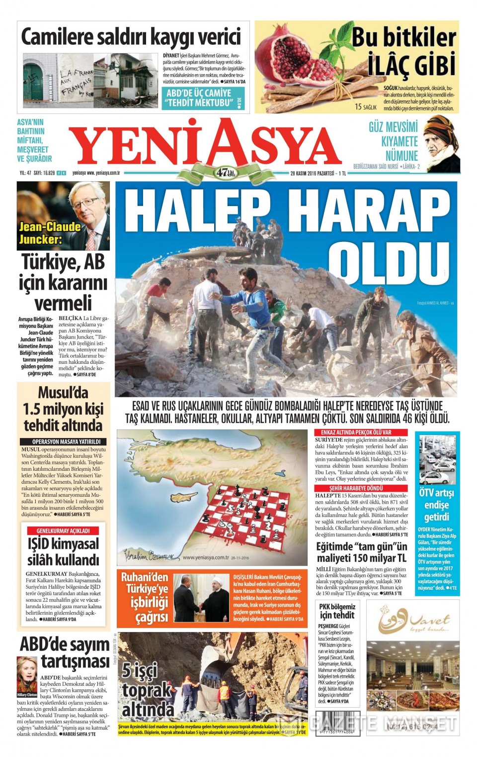 28 Kasım 2016 gazete manşetleri - 579