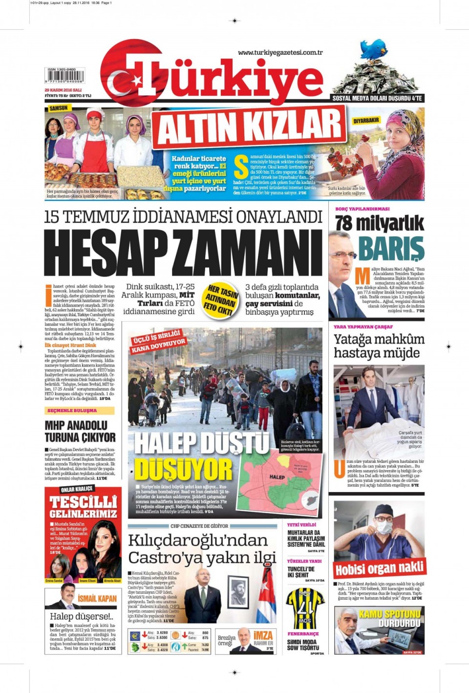 29 Kasım 2016 gazete manşetleri - 927