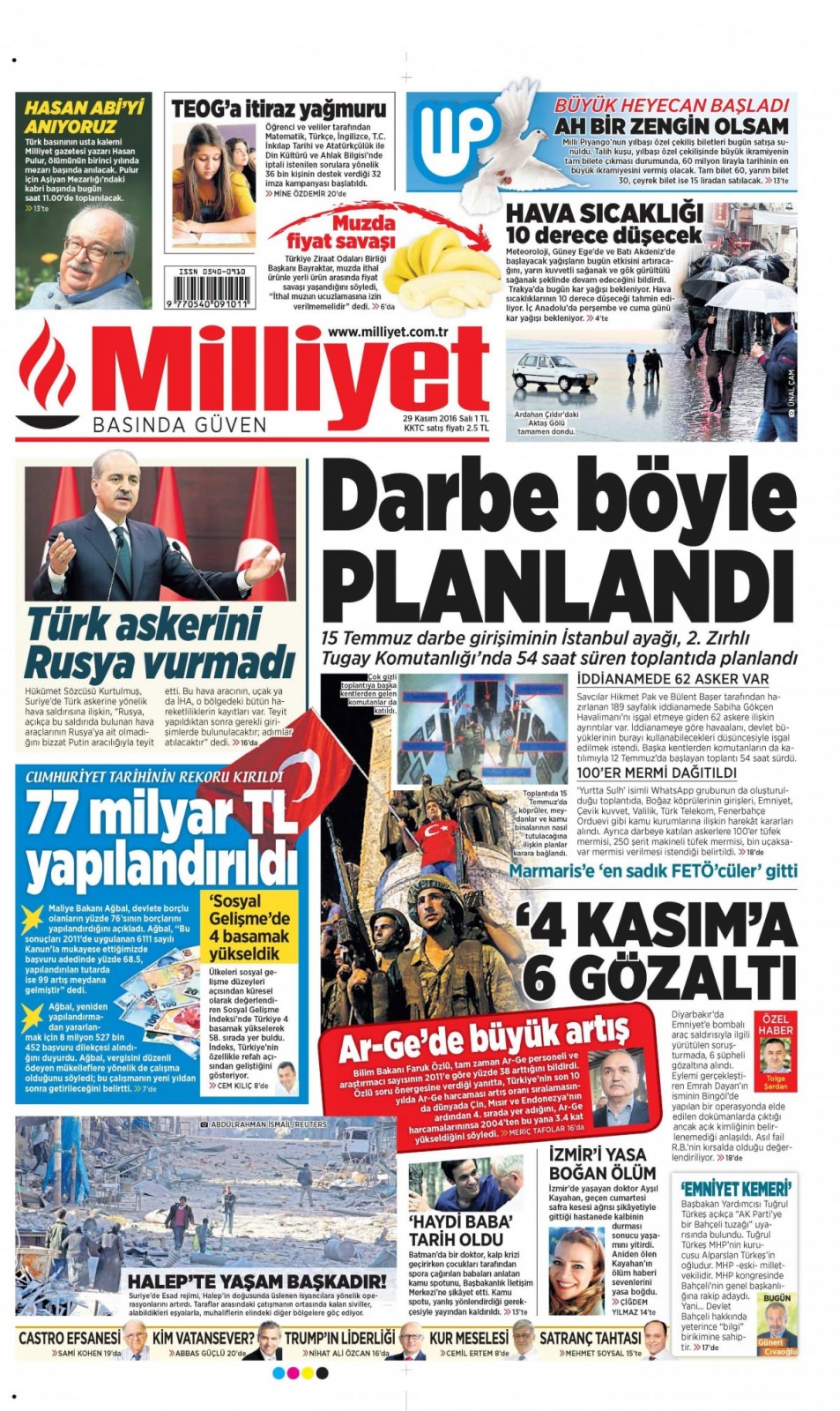 29 Kasım 2016 gazete manşetleri - 982