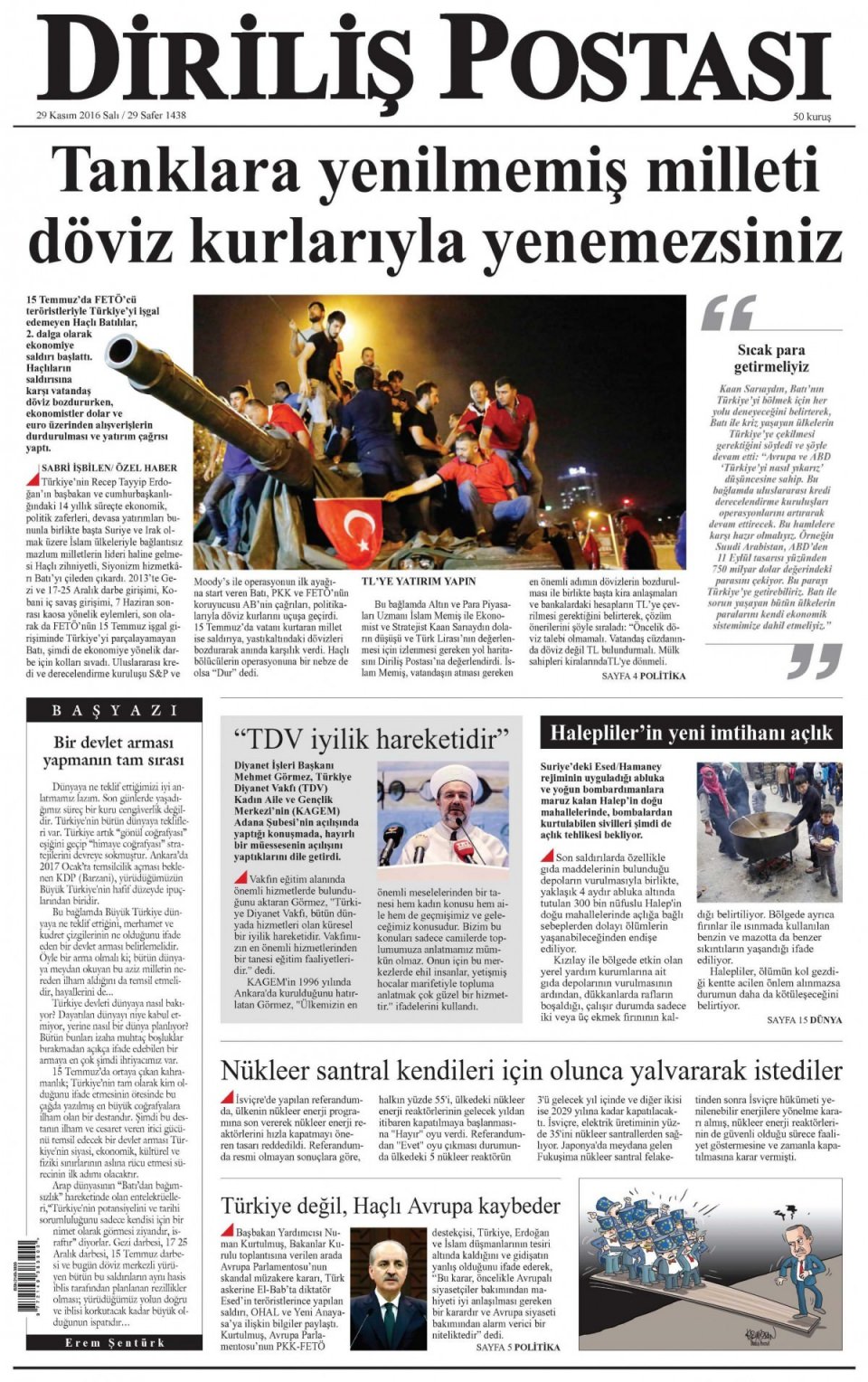 29 Kasım 2016 gazete manşetleri - 497