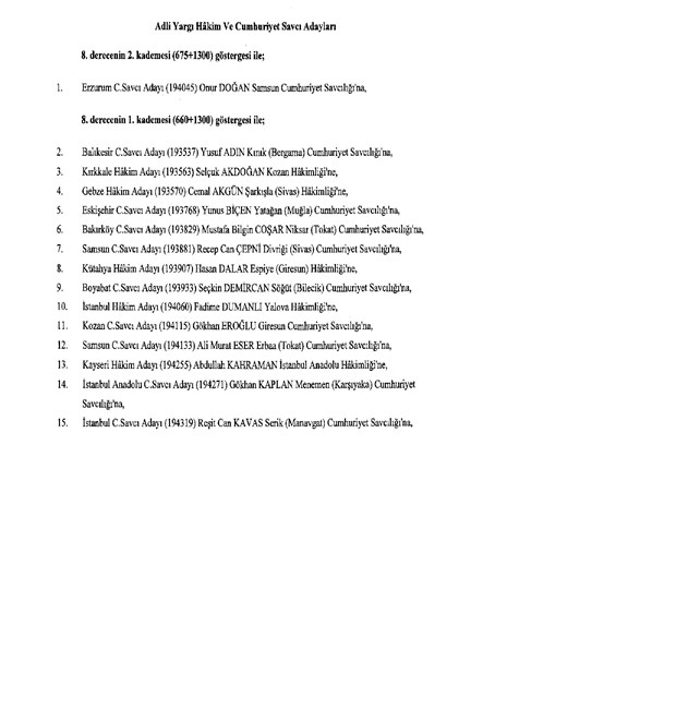 Hakim ve savcıların atama listesi (29 Kasım 2016) - 94