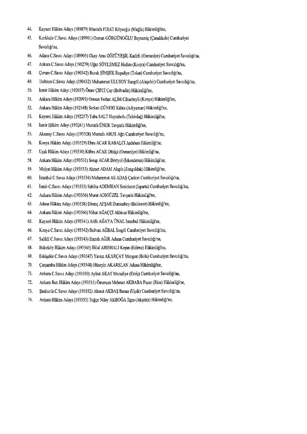 Hakim ve savcıların atama listesi (29 Kasım 2016) - 96