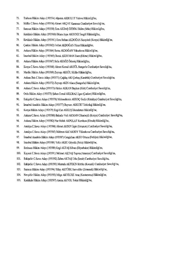 Hakim ve savcıların atama listesi (29 Kasım 2016) - 97
