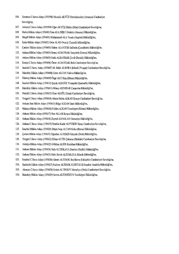Hakim ve savcıların atama listesi (29 Kasım 2016) - 98