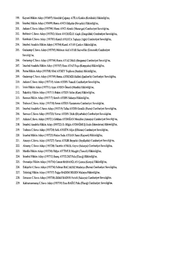 Hakim ve savcıların atama listesi (29 Kasım 2016) - 101