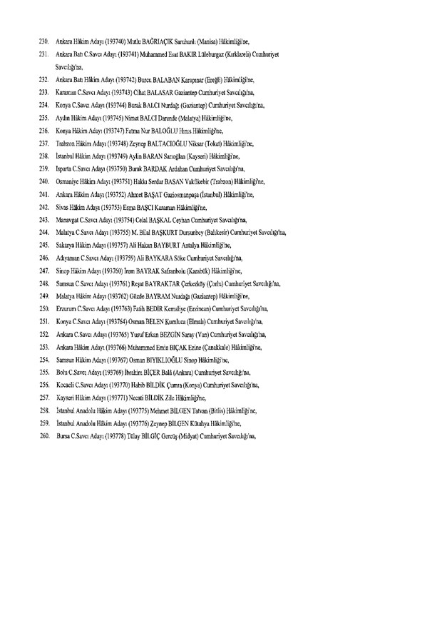 Hakim ve savcıların atama listesi (29 Kasım 2016) - 102