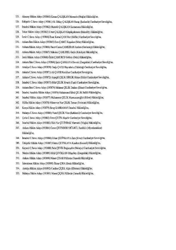 Hakim ve savcıların atama listesi (29 Kasım 2016) - 105