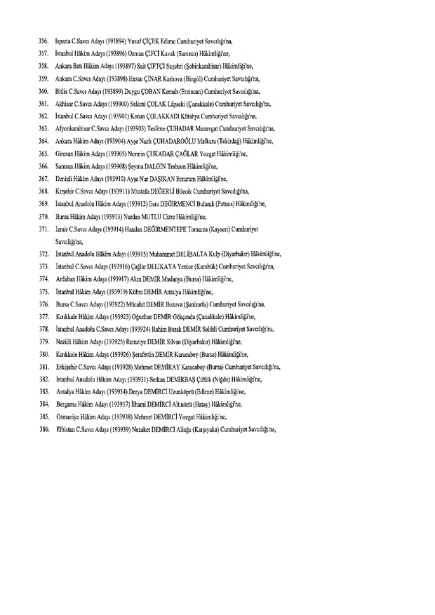 Hakim ve savcıların atama listesi (29 Kasım 2016) - 106
