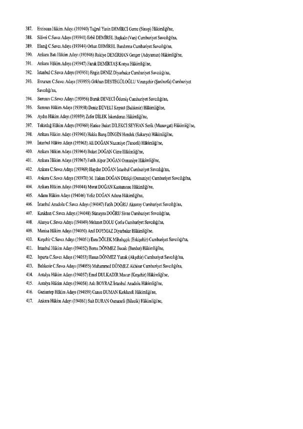 Hakim ve savcıların atama listesi (29 Kasım 2016) - 107