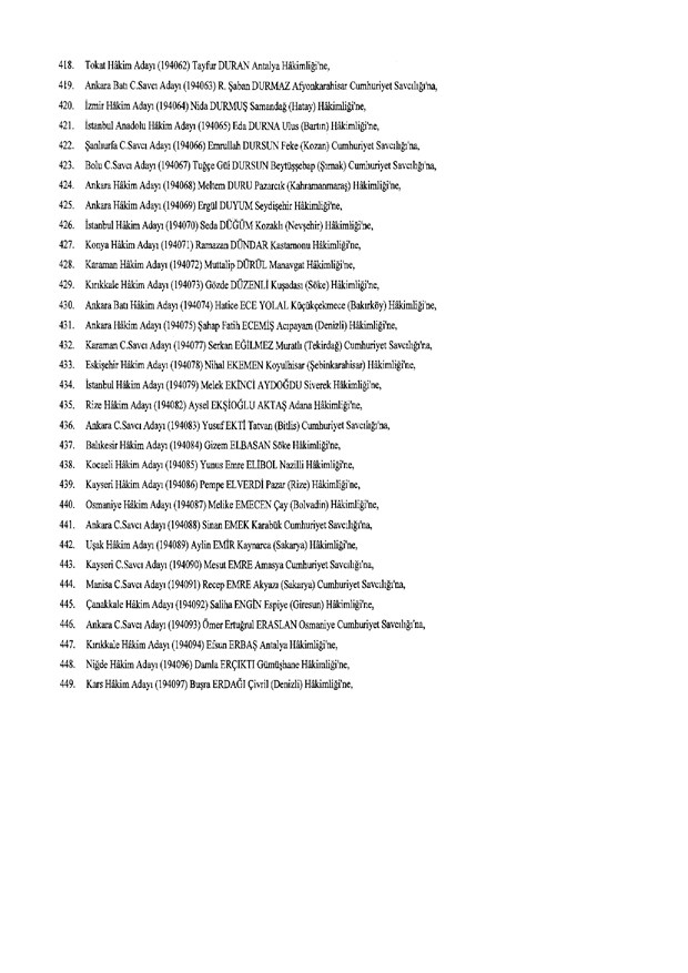 Hakim ve savcıların atama listesi (29 Kasım 2016) - 108