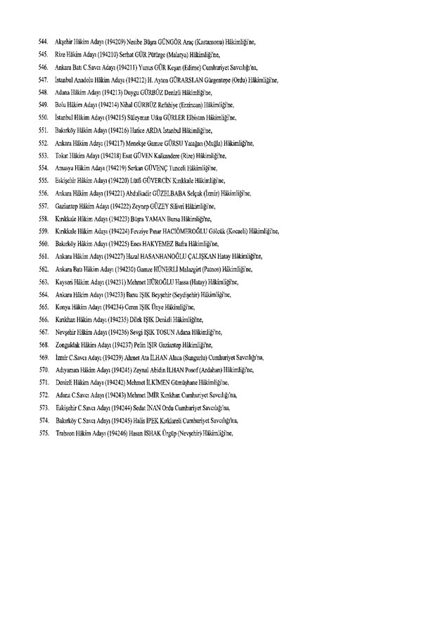 Hakim ve savcıların atama listesi (29 Kasım 2016) - 112