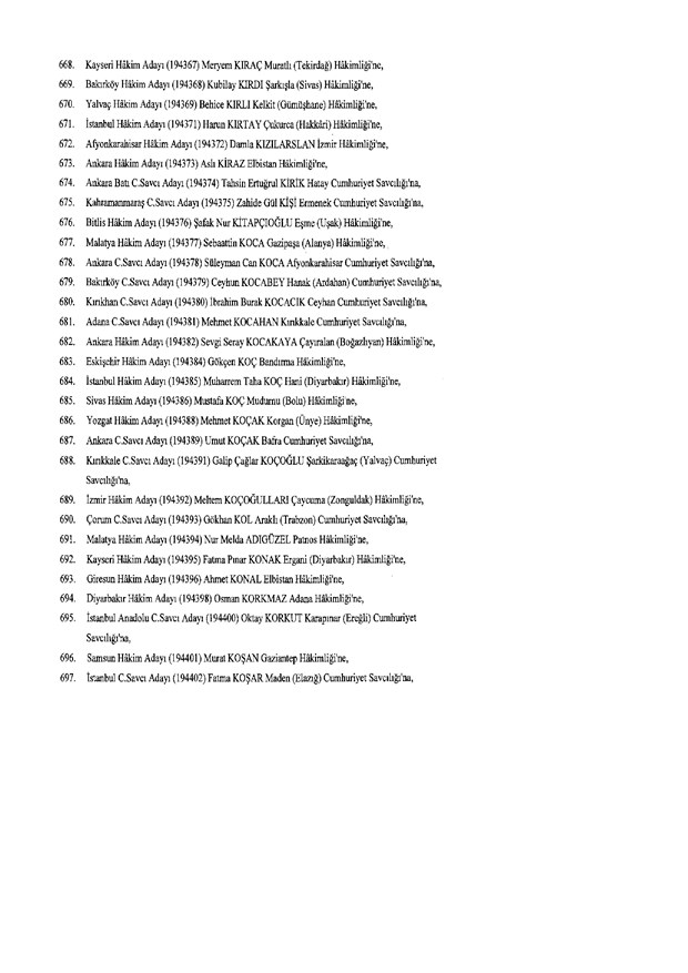 Hakim ve savcıların atama listesi (29 Kasım 2016) - 116