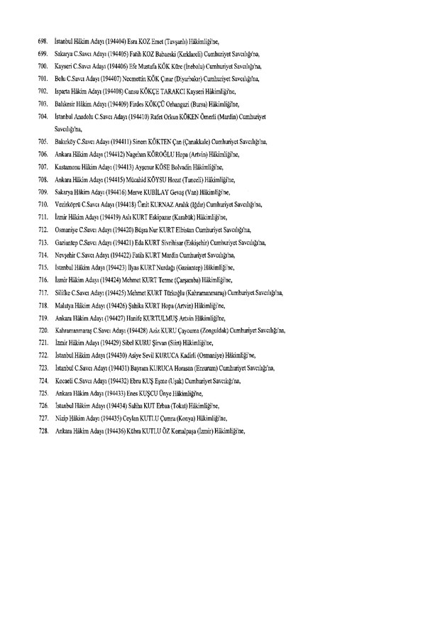 Hakim ve savcıların atama listesi (29 Kasım 2016) - 117