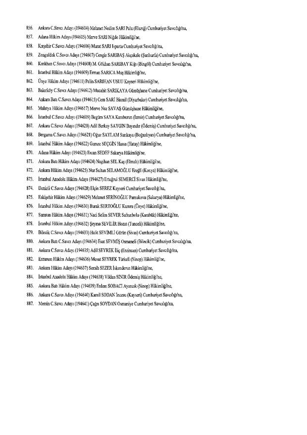 Hakim ve savcıların atama listesi (29 Kasım 2016) - 122