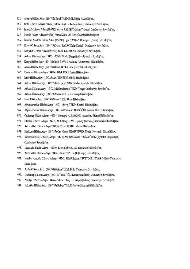Hakim ve savcıların atama listesi (29 Kasım 2016) - 125