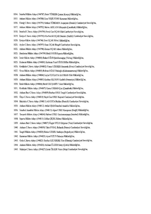 Hakim ve savcıların atama listesi (29 Kasım 2016) - 127