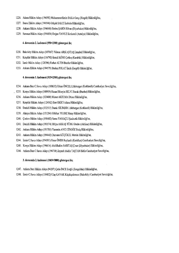 Hakim ve savcıların atama listesi (29 Kasım 2016) - 134