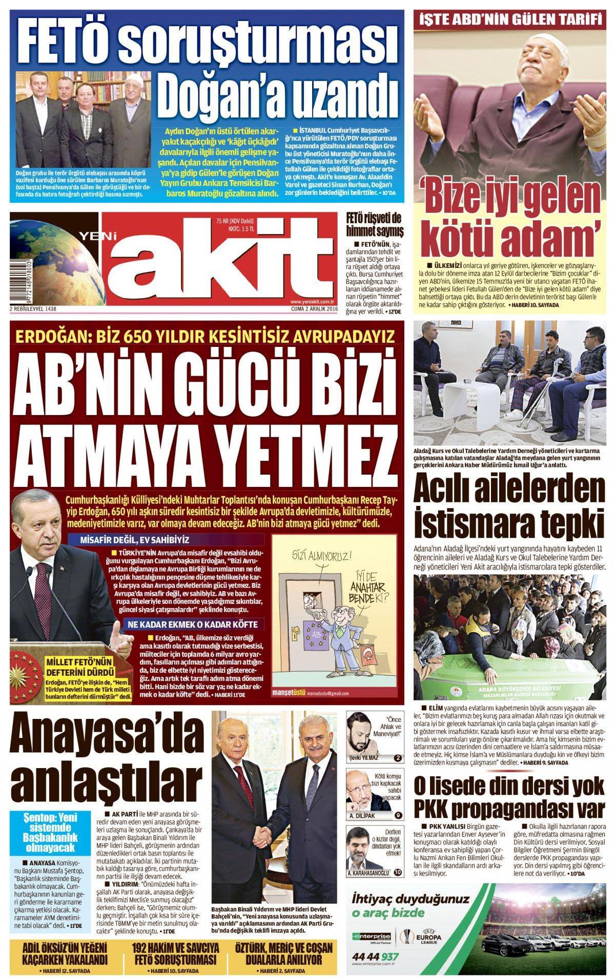 2 Aralık  2016 gazete manşetleri - 18